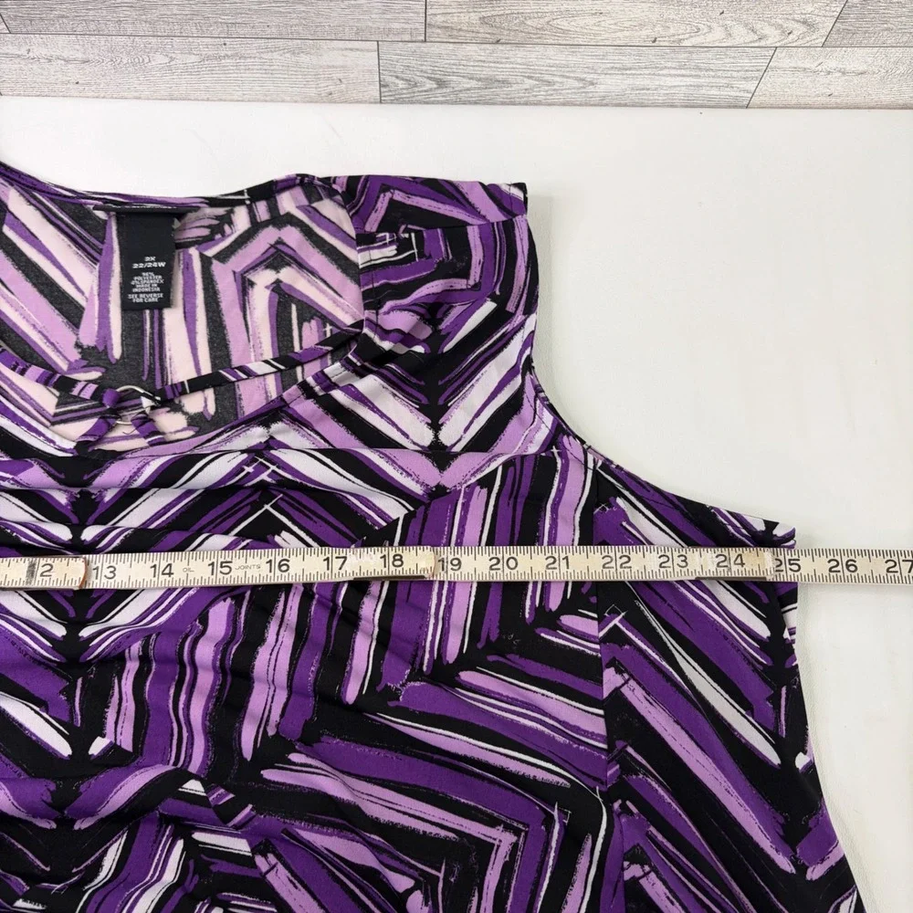 AnyWear by Catherines Sharkbite Dress Women 2X Purple Geometric Chevron V-Neck
